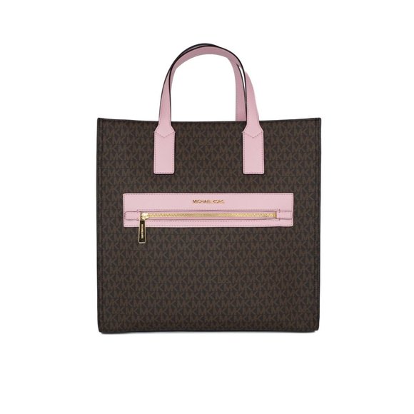 NEW Michael Kors Kenly Large North South Tote Bag Brown Pink Signature Computer - Picture 8 of 9